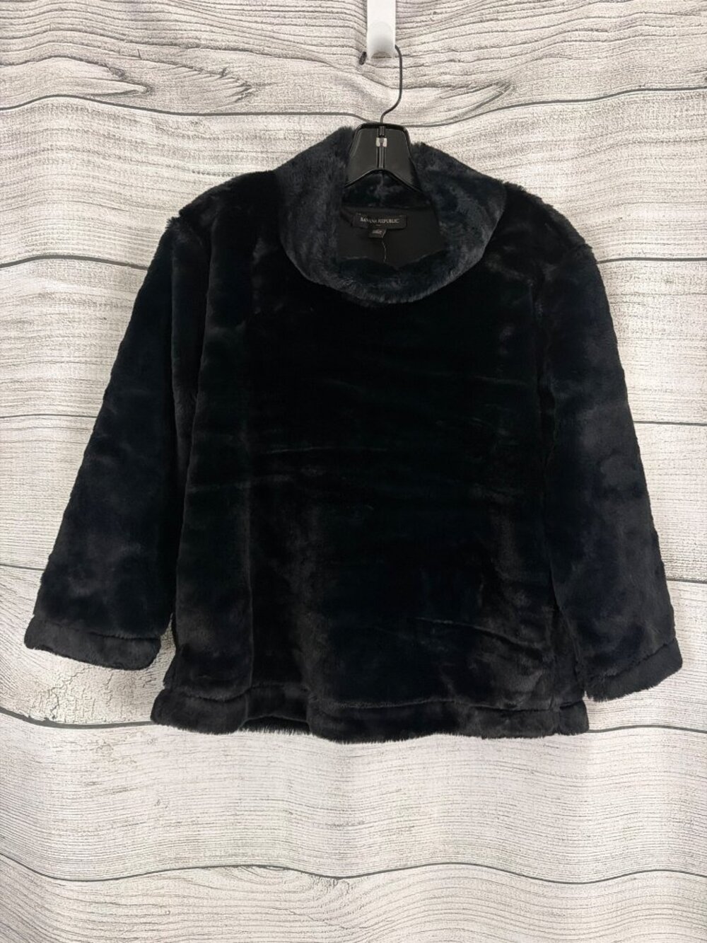 NWT Banana Republic Black Faux Fur Pullover Turtleneck Top Size S